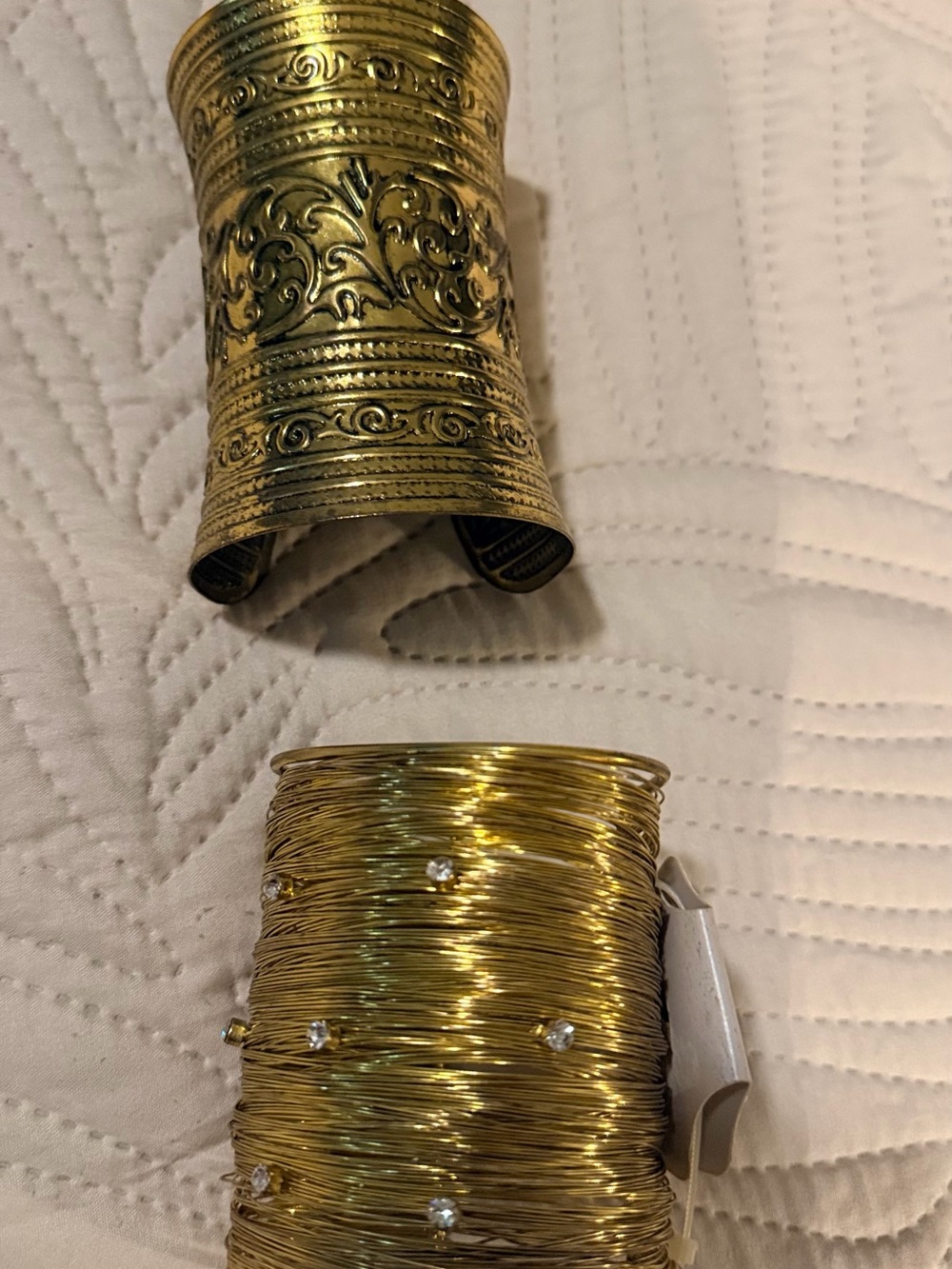 Gold Metal Decorative Cuff and Wrapped Wire Accent - Gold
